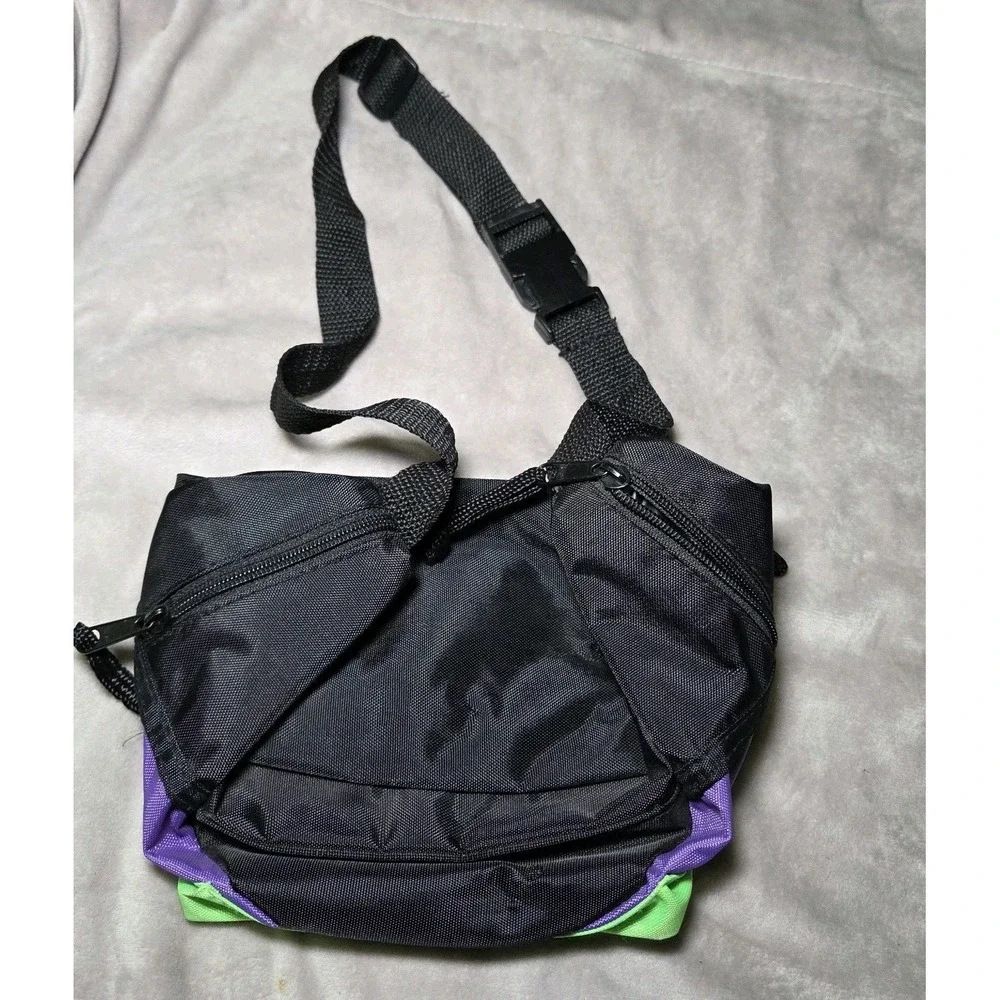 Vintage Bugle Boy Neon Colorblock Fanny Pack Waist Bag Green Purple Mesh 90s